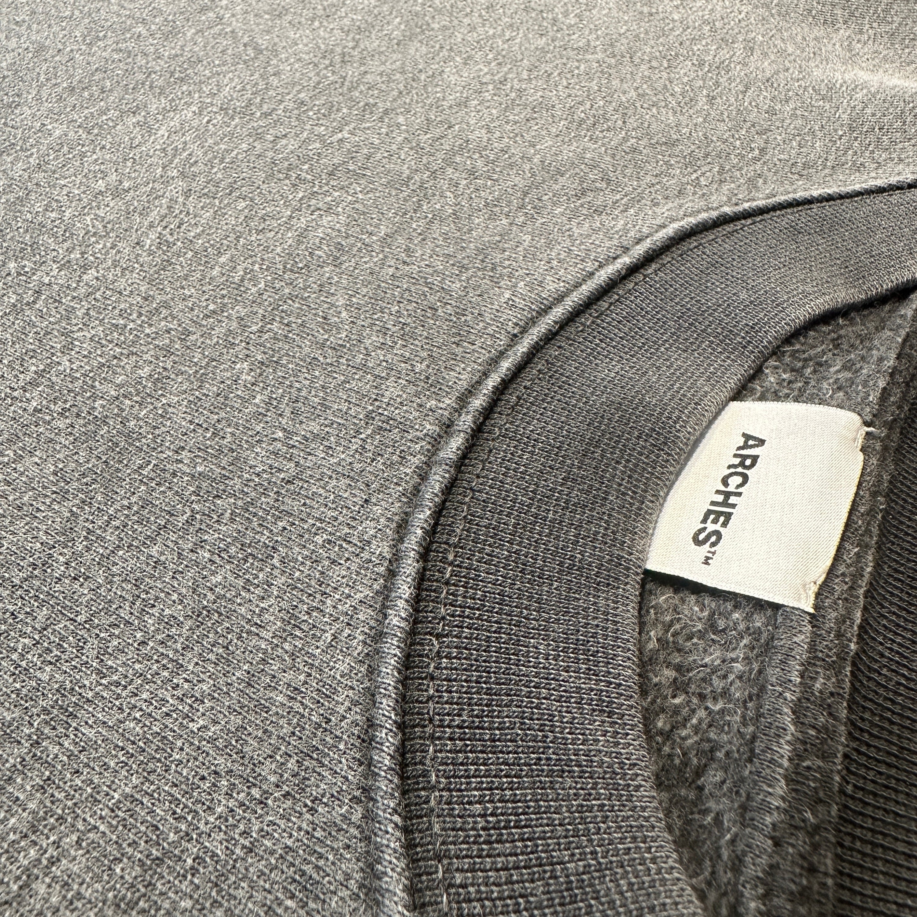 Arches Global Fadeout Wash 470gsm fleeceback crewneck, Portuguese-made 100% organic cotton luxury blank.